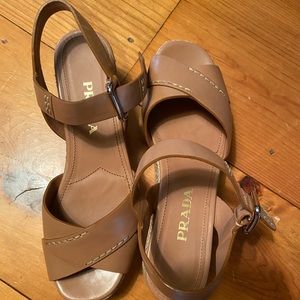 Authentic Tan Prada Wedges